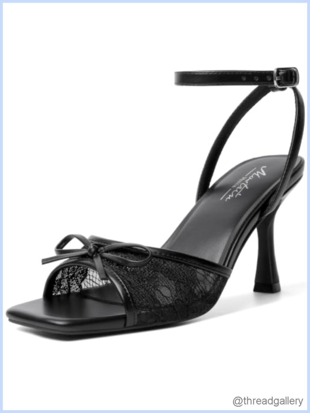 Chunky Kitten Heel Strappy Sandals with Lace Mesh Open Toe Ankle Strap